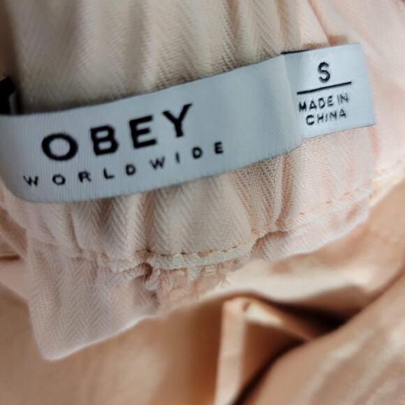 Obey Charlie Trouser Pant Peach Cropped Pleated Cuffed Pastel Tapered Size Small - Picture 7 of 12